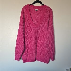 American Eagle Outfitters Vibrant Pink V-Neck Sweater
